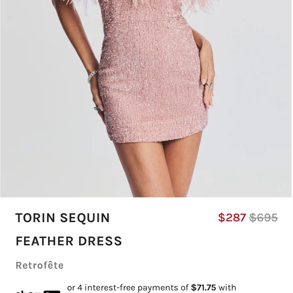 Retrofete Torin Sequin Feather Dress Dusty Peach M - Picture 2 of 7